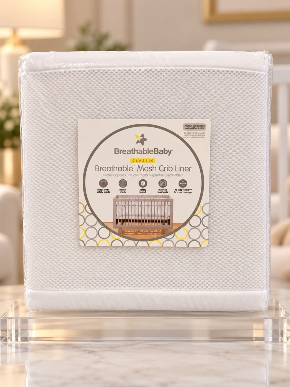 White Breathable Mesh Crib Liner - Baby Bed Safety Guard